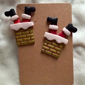 Festive Santa Chimney Handmade Polymer Clay Earrings